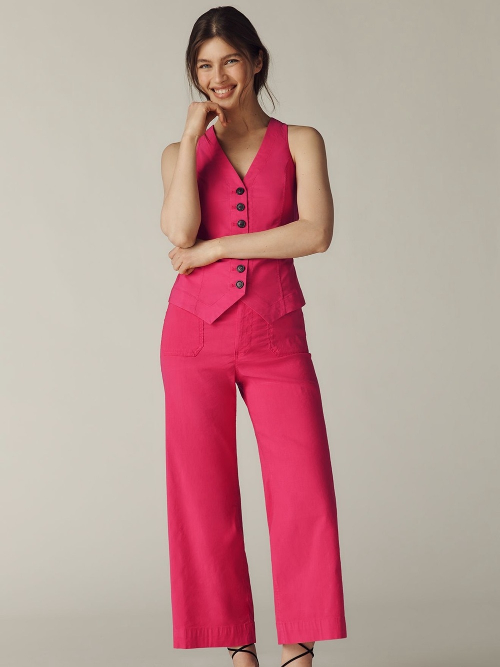 Anthropologie Maeve Colette High Rise Wide-Leg Pants in Hot Pink